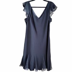 Vintage Scarlett Black Flutter Sleeve Chiffon Dress Size 16 whimsigoth romantic